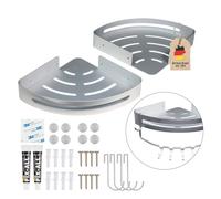 Intirilife 2x étagère de douche en acier inoxydable -30 x 22.5 x 4.5cm- en argent corbeille pour salle de bain,douche- étagère d'angle salle de bain étagère murale à coller ou à percer avec 2 crochets