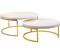 Intirilife 2x Plateau à gâteaux Présentoir à gâteaux avec or et marbre blanc - 17 x 8 cm - 20 x 12.5 cm - Plateau pour gâteaux Tarte ronde Plateau de service pour pâtisseries