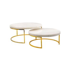 Intirilife 2x Plateau à gâteaux Présentoir à gâteaux avec or et marbre blanc - 17 x 8 cm - 20 x 12.5 cm - Plateau pour gâteaux Tarte ronde Plateau de service pour pâtisseries