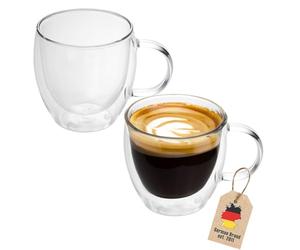 Intirilife 2X Set de Verres Thermo à Double paroi -100-150ml- soufflés à la Bouche et isolés pour Espresso Cappuccino, Verres à thé Verres à café Tasses à Latte, Effet de lévitation avec Anse