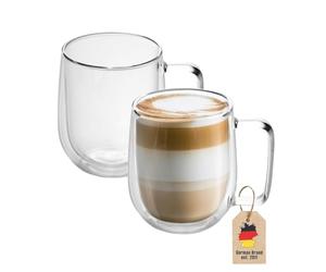 Intirilife 2X Set de Verres Thermo à Double paroi -150-200ml- soufflés à la Bouche et isolés pour Espresso Cappuccino, Verres à thé Verres à café Tasses à Latte, Effet de lévitation avec Anse
