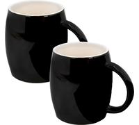 Intirilife 2x Tasse avec anse en céramique noire - 400 ml - Tasse Mug pour café thé cappuchino lavable au lave-vaisselle Idée cadeau pour famille amis ou collègues