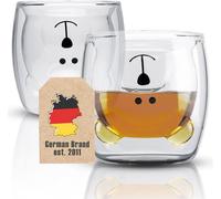Intirilife 2x verre thermique à double paroi en 230 ml au design d'ours - Verre thermique soufflé à la bouche Verre à thé latte macchiato Verre à café sans anse