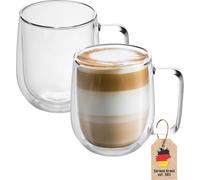 Intirilife 2x verre thermique à double paroi set en 150 ml - 220ml verre thermique verre thermique soufflé à la bouche isolé verre à latte macchiato verre à café avec anse