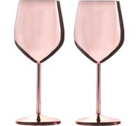 Intirilife 2x Verres à Vin en Acier Inoxydable Brillant Or Rose - 21 x 9 cm - 400 ml - Verre à Vin Robuste incassable Set Cadeau Calice