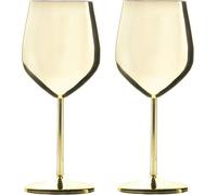 Intirilife 2x Verres à Vin en Acier Inoxydable Or Brillant - 21 x 9 cm - 400 ml - Verre à Vin Robuste incassable Set Cadeau Calice