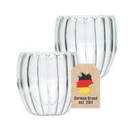 Intirilife 2x verres thermo à double paroi -Striped Style- 190 ml de contenance -effet flottant, soufflé à la bouche, isolé pour cappuccino latte verre à thé résistant à la chaleur sans anse