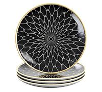 Intirilife 4x Assiettes en porcelaine en Connecté - Noir Blanc avec Diamètre 15.3 cm - Assiette pour petit-déjeuner, à dessert, de service pour salade de fruits Pâtes Dessert Plat principal et snacks
