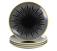 Intirilife 4x Assiettes en porcelaine en Rayé - Noir Blanc avec Diamètre 15.3 cm - Assiette pour petit-déjeuner, à dessert, de service pour salade de fruits Pâtes Dessert Plat principal et snacks
