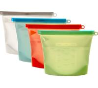 Intirilife 4x sacs alimentaires en silicone, capacité 1L plusieurs couleurs -23 x 17,5 cm- réutilisables fermeture zip, sacs de congélation et de conservation pour légumes viande snacks lavables au la