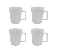 Intirilife 4x tasse à café en blanc avec 400 ml de contenance - 12.5 x 7.1 / 9.4 x 10.5 cm - tasse à thé avec motif rainuré, mug avec anse, tasse à boire pour café, thé, lait, cacao et bien plus encor