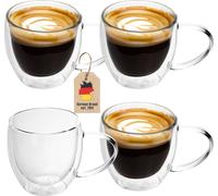 Intirilife 4x verre thermique à double paroi en 200 - 250ml - soufflé à la bouche, isolé pour latte macchiato, comme verre à thé ou à café avec anse