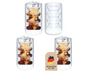 Intirilife 4x verres thermo à double paroi -style rainuré- 260 ml de contenance - effet flottant, soufflé à la bouche, isolé pour cappuccino latte verre à thé résistant à la chaleur sans anse