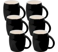 Intirilife 6x Tasse avec anse en céramique noire - 400 ml - Tasse Mug pour café thé cappuchino lavable au lave-vaisselle Idée cadeau pour famille amis ou collègues