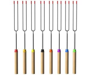 Intirilife 8x Brochettes de barbecue en acier inoxydable avec étui de rangement - Extensible jusqu'à 80.5 cm, brochette de shashlik, de viande, dans 8 couleurs, pour les grillades, les guimauves