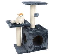 Intirilife Arbre à Chat de 70 cm de Hauteur en Gris - Griffoir Robuste pour Chat Arbre à Grimper à Plusieurs Niveaux avec Plateformes d'observation, grottes, Pompons en Peluche et griffoirs en sisal