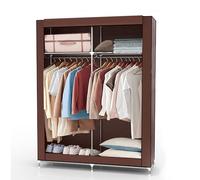 Intirilife Armoire de Rangement Pliable 108x45x170 cm en Marron Castor - Dressing Penderie Textile avec Fermeture à Glissière en Tissu Intissé - Placard Camping Garde-Robe