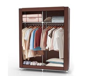 Intirilife Armoire de Rangement Pliable 108x45x170 cm en Marron Castor - Dressing Penderie Textile avec Fermeture à Glissière en Tissu Intissé - Placard Camping Garde-Robe