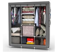 Intirilife Armoire de Rangement Pliable 130x175x45 cm en Gris Cendre - Penderie Dressing Textile en Tissu Intissé avec Fermeture à Glissière - Garde-Robe Placard Camping