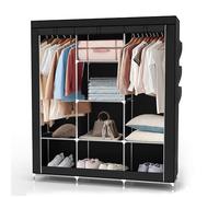 Intirilife Armoire de Rangement Pliable 130x175x45 cm en Noir Corbeau - Penderie Dressing Textile en Tissu Intissé avec Fermeture à Glissière - Garde-Robe Placard Camping