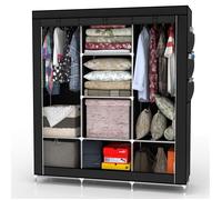 Intirilife Armoire de Rangement Pliable 130x175x45 cm en Noir Corbeau - Penderie Dressing Textile en Tissu Intissé avec Fermeture à Glissière - Garde-Robe Placard Camping