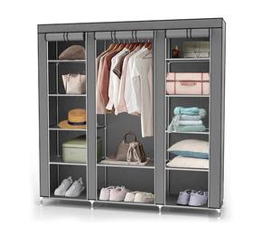 Intirilife Armoire de Rangement Pliable 150x175x45 cm en Gris Cendre - Penderie Dressing Textile en Tissu Intissé avec Fermeture à Glissière - Garde-Robe Placard Camping
