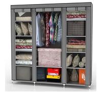 Intirilife Armoire de Rangement Pliable 150x175x45 cm en Gris Cendre - Penderie Dressing Textile en Tissu Intissé avec Fermeture à Glissière - Garde-Robe Placard Camping