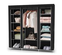 Intirilife Armoire de Rangement Pliable 150x175x45 cm en Noir Corbeau - Penderie Dressing Textile en Tissu Intissé avec Fermeture à Glissière - Garde-Robe Placard Camping