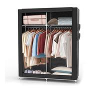 Intirilife Armoire Pliante 108x170x45 cm en Corbeau Noir - Armoire en Tissu avec Fermeture éclair et Tringle à vêtements, Poche latérale et Compartiments - Étagère enfichable, Cadre métallique