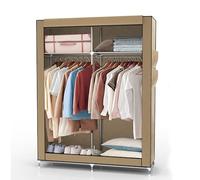 Intirilife Armoire Pliante 108x170x45 cm en CRÈME Beige - Armoire en Tissu avec Fermeture éclair et Tringle à vêtements, Poche latérale et Compartiments - Étagère enfichable, Cadre métallique
