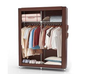 Intirilife Armoire Pliante 108x170x45 cm en Marron KOKOS - Armoire en Tissu avec Fermeture éclair et Tringle à vêtements, Poche latérale et Compartiments - Étagère enfichable, Cadre métallique