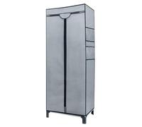 Intirilife Armoire Pliante en Tissu Gris de 68 x 45 x 175 cm avec Fermeture à glissière, Barre de penderie, étagères et Poche latérale - Armoire en Tissu pour Le Camping