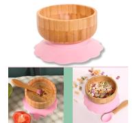 Intirilife Baby Set de bols en bambou Bol en bambou avec ventouse et cuillère en rose - Pour manger et nourrir les bébés et les jeunes enfants