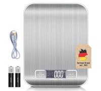Intirilife Balance de cuisine numérique, 5 kg, rechargeable, alimentée par USB et piles, avec fonction tare et écran LCD, pour pâtisserie, cuisine, 1 g - Argenté