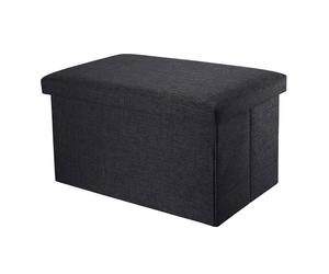 Intirilife Banc Pliable 49x30x30cm en Noir Diamant - Cube de siège en Tissu avec Espace de Rangement et Couvercle en Aspect Lin - Sitzcube Repose-Pieds Pliable boîte de Rangement Coffre Pouf