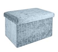 Intirilife Banc Pliable 49x30x30cm en Velours Bleu-Gris - Cube de siège avec Espace de Rangement et Couvercle recouvert de Velours - Sitzcube Repose-Pieds Pliable boîte de Rangement Coffre Tabouret