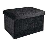 Intirilife Banc Pliable 49x30x30cm en Velours Noir - Cube de siège avec Espace de Rangement et Couvercle recouvert de Velours - Sitzcube Repose-Pieds Pliable boîte de Rangement Coffre Tabouret