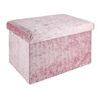 Intirilife Banc Pliable 49x30x30cm en Velours Rose - Cube de siège avec Espace de Rangement et Couvercle recouvert de Velours - Sitzcube Repose-Pieds Pliable Coffre de Rangement Tabouret