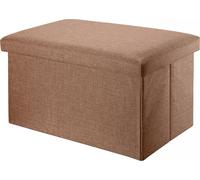 Intirilife Banc pliable 78x38x38 cm en MARRON - Cube de siège avec espace de rangement et couvercle en tissu aspect lin - Sitzcube repose-pieds Coffre de rangement Pouf