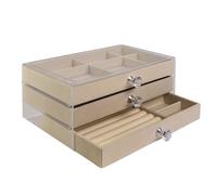Intirilife Boîte à bijoux avec 3 tiroirs en beige - 23.5 x 15 x 10.5 cm - Boîte à bijoux pour bagues bracelets boucles d'oreilles colliers boîte de rangement organisateur sac à bijoux