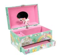Intirilife Boîte à bijoux avec boîte à musique Boîte à bijoux musicale avec licorne en bois et velours - 17.8 x 11.3 x 9.5 cm - Boîte à bijoux pour fille Boîte de rangement avec musique pour enfants
