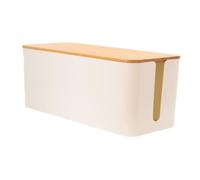 Intirilife Boîte à câbles avec Couvercle en Bambou en Blanc - 32 x 12.5 x 13.5 cm - Boîte de Gestion des câbles, Organisateur pour Cacher Les câbles et Les multiprises