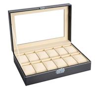 Intirilife Montres box avec 12 emplacements boîte à montres avec couvercle en verre en noir - 30 x 20 x 8 cm - vitrine de présentation pour le stockage, le transport et la présentation de montres et d