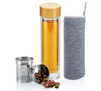 INTIRILIFE Bouteille à thé en verre avec passoire en acier inoxydable - Bouteille isotherme à double paroi en verre borosilicate avec housse en néoprène - Bouteille isotherme avec filtre infuseur -