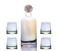 Intirilife Carafe avec 4 verres Ensemble en verre avec Reflets Arc-en-ciel - Carafe 1.1 litre - Verres 200 ml - Ensemble cadeau, pichet avec couvercle à bille, pour boissons chaudes et froides