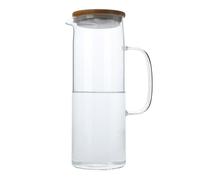 Intirilife Carafe avec couvercle en bambou en KLAR - pichet de 1,3l en verre borosilicaté avec anse et couvercle en bois résistant à la chaleur convient pour les boissons chaudes et froides, le thé, l