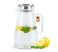 Intirilife Carafe en verre 1,5L- Pichet d'eau résistant à la chaleur en verre borosilicaté avec couvercle de filtre en acier inoxydable -résistant au lave-vaisselle- Carafe pour eau, thé, café, jus