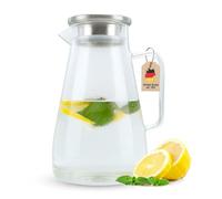 Intirilife Carafe en verre 1,8L- Pichet d'eau résistant à la chaleur en verre borosilicaté avec couvercle de filtre en acier inoxydable -résistant au lave-vaisselle- Carafe pour eau, thé, café, jus