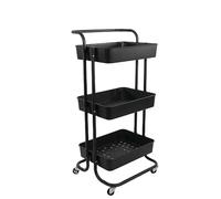 Intirilife Chariot à roulettes à 3 Niveaux en Noir - 85 x 34 x 42 cm - Chariot de Service avec poignée, Chariot de Rangement, pour Cuisine, Salle de Bains, Bureau, etc.