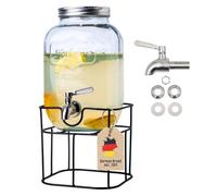Intirilife Distributeur de boissons 4 Litres en verre avec Cadre et robinet - distributeur de jus, distributeur d'eau, distributeur de limonade, récipient en verre pour boissons